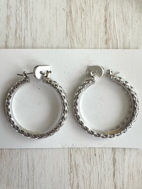 Silver Textured Hoop Earrings  1.5” hypoallergenic